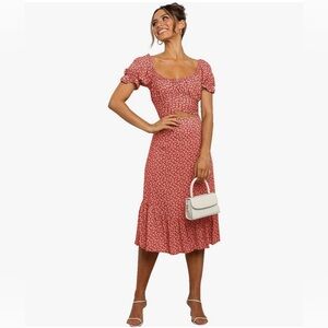 Two piece Floral self Tie crop top and midi skirt